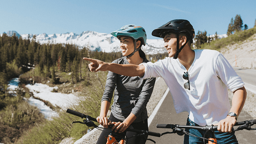 Couple on ebikes in the Lakes Basin