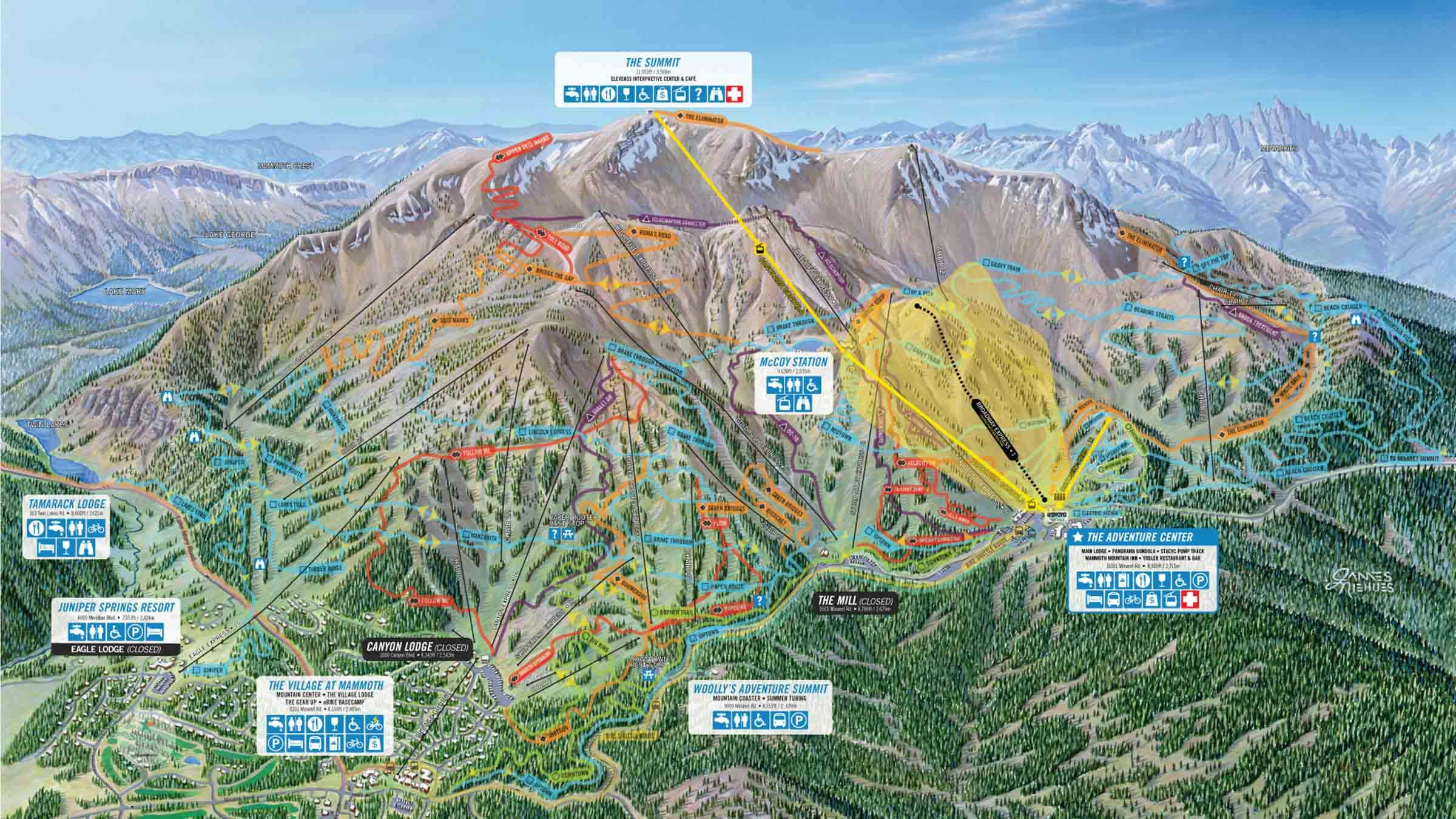 Mammoth Bike Park Trail Map and Broadway Construction Zone