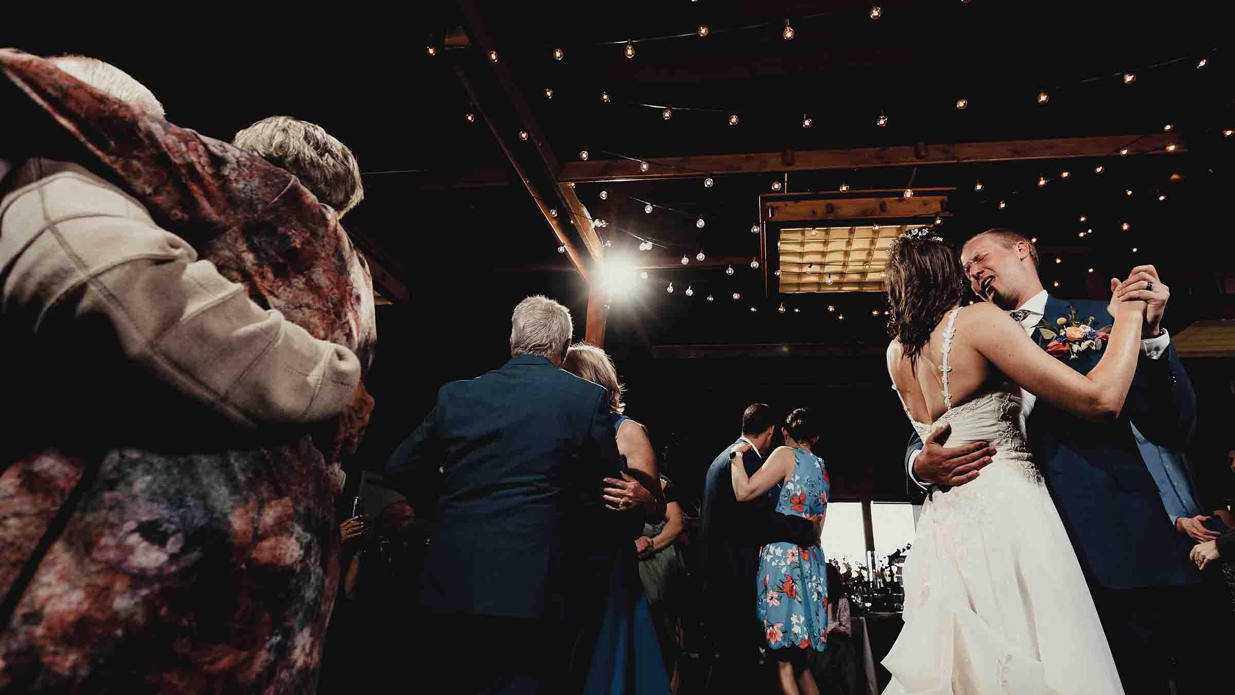 Bride and groom dancing at June Mountain