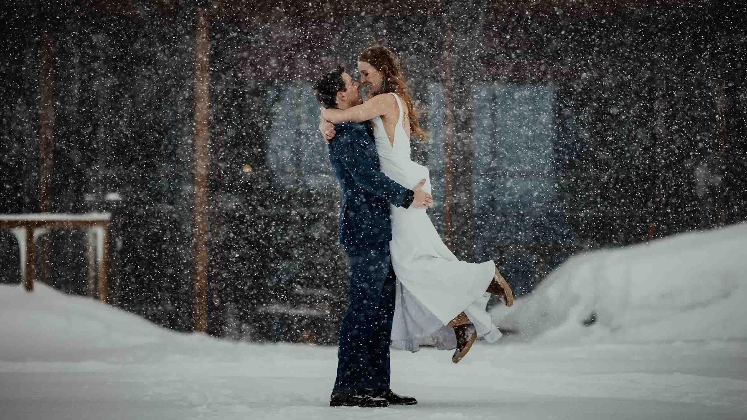 Bride and groom pose outside