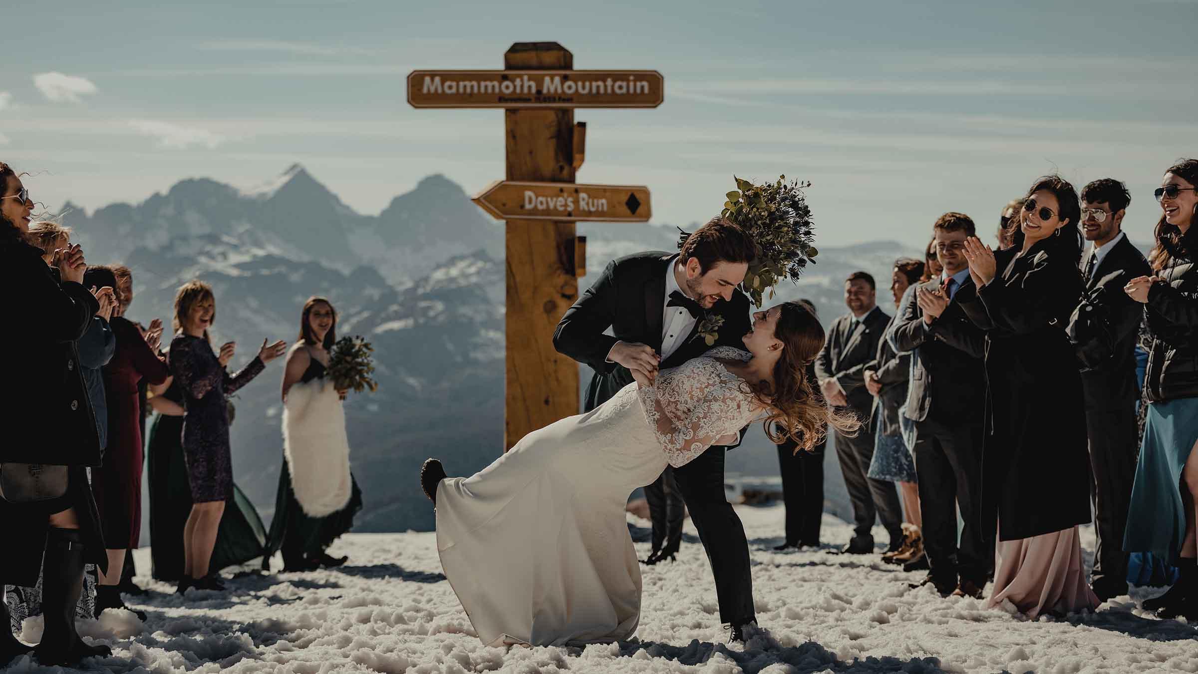 Bride and groom at the summit of Mammoth Mountain