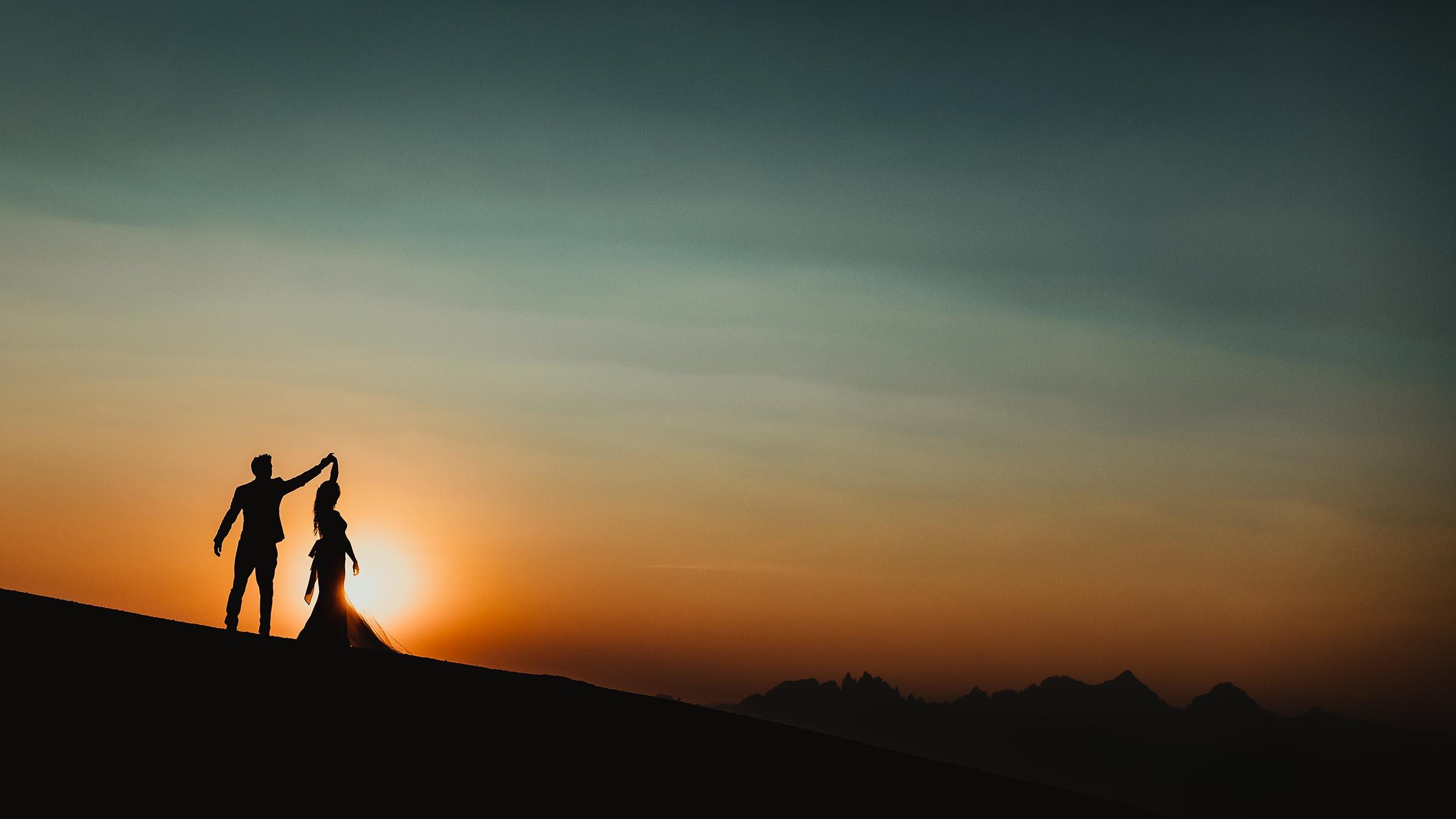 Bride and groom at the summit of Mammoth Mountain